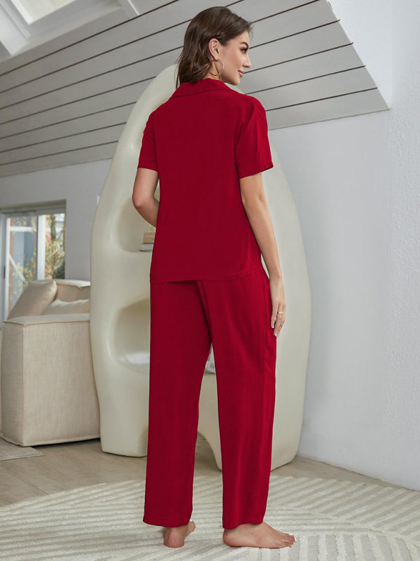 Womens solid color knitted casual pajamas three-piece set - Free Shipping - aurelia-clothing-8955