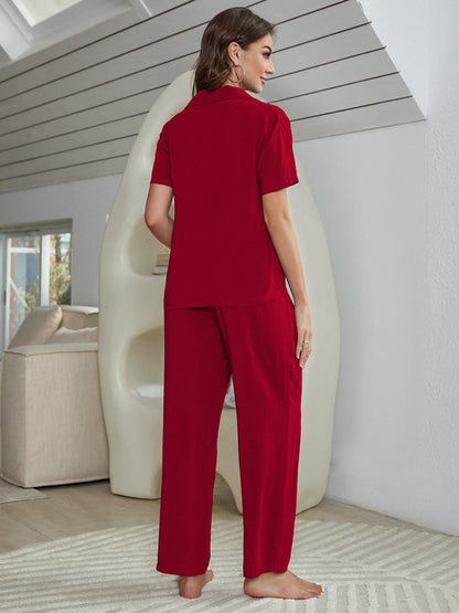 Womens solid color knitted casual pajamas three-piece set - Free Shipping - aurelia-clothing-8955