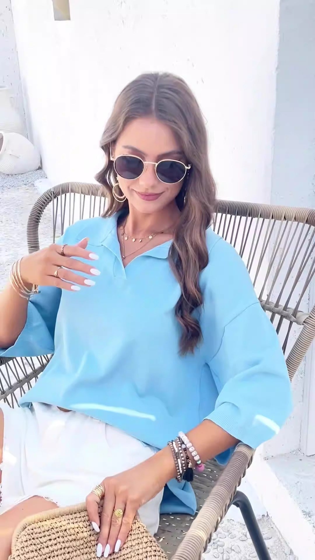 Womens spring and summer temperament solid color lapel loose sweater - Free Shipping - aurelia-clothing-8955