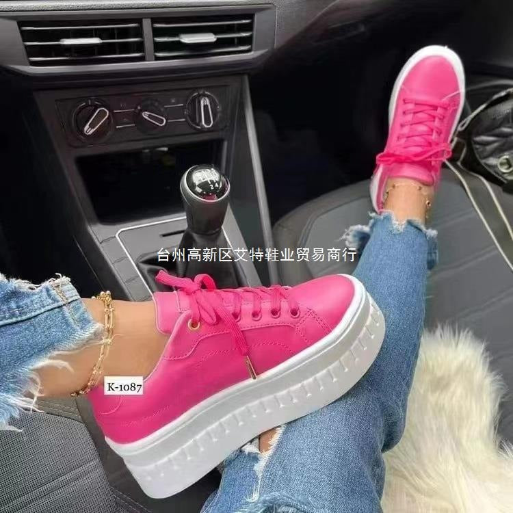 Womens thick soled lace up casual flat sole shoes, womens shoes, Korean version trendy couple shoes - Free Shipping - aurelia-clothing-8955