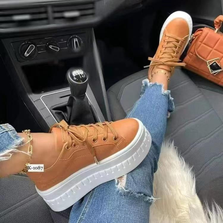 Womens thick soled lace up casual flat sole shoes, womens shoes, Korean version trendy couple shoes - Free Shipping - aurelia-clothing-8955