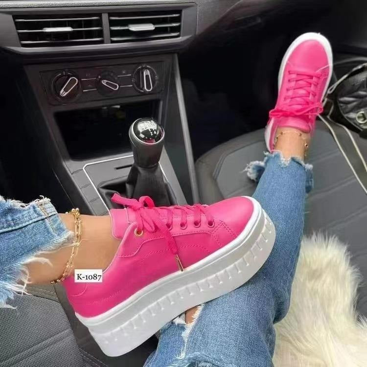Womens thick soled lace up casual flat sole shoes, womens shoes, Korean version trendy couple shoes - Free Shipping - aurelia-clothing-8955