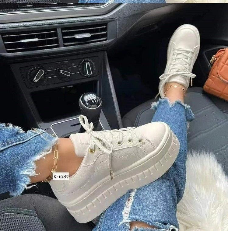 Womens thick soled lace up casual flat sole shoes, womens shoes, Korean version trendy couple shoes - Free Shipping - aurelia-clothing-8955
