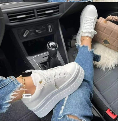 Womens thick soled lace up casual flat sole shoes, womens shoes, Korean version trendy couple shoes - Free Shipping - aurelia-clothing-8955