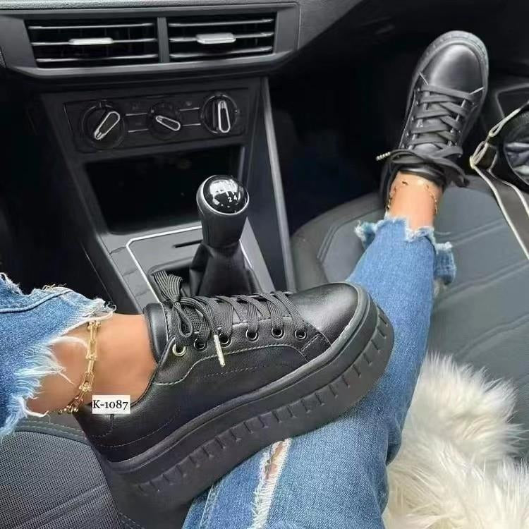 Womens thick soled lace up casual flat sole shoes, womens shoes, Korean version trendy couple shoes - Free Shipping - aurelia-clothing-8955