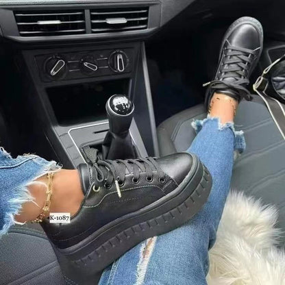 Womens thick soled lace up casual flat sole shoes, womens shoes, Korean version trendy couple shoes - Free Shipping - aurelia-clothing-8955