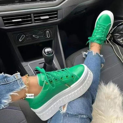 Womens thick soled lace up casual flat sole shoes, womens shoes, Korean version trendy couple shoes - Free Shipping - aurelia-clothing-8955