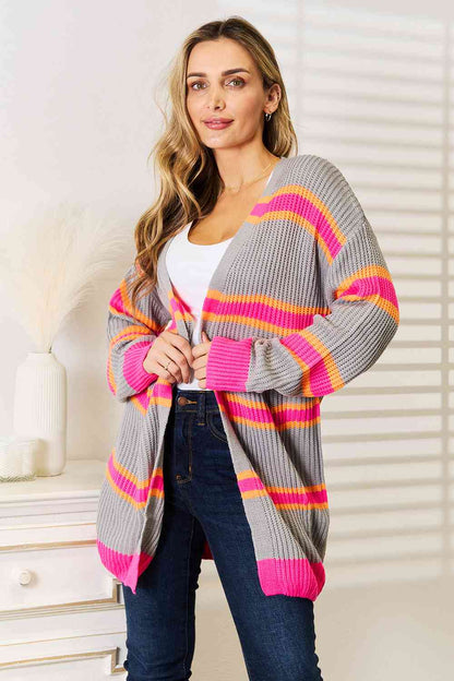 Woven Right Ribbed Long Sleeve Cardigan - aurelia-clothing-8955