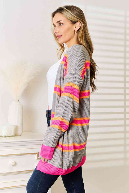 Woven Right Ribbed Long Sleeve Cardigan - aurelia-clothing-8955
