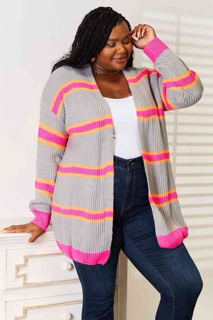 Woven Right Ribbed Long Sleeve Cardigan - aurelia-clothing-8955