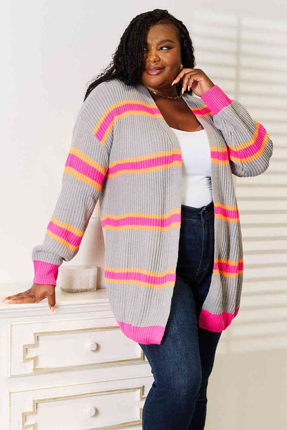 Woven Right Ribbed Long Sleeve Cardigan - aurelia-clothing-8955