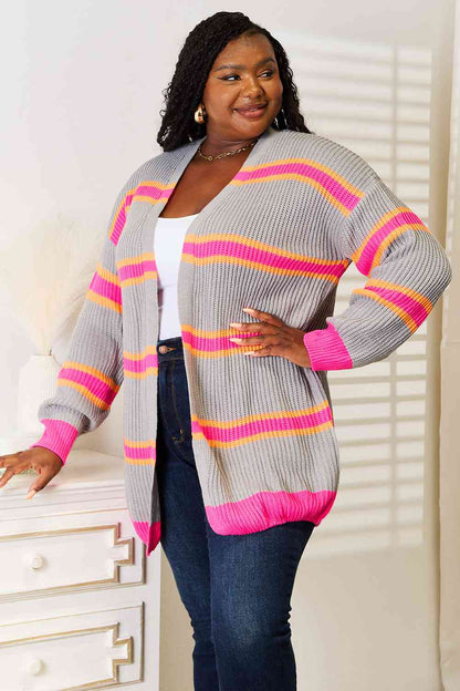 Woven Right Ribbed Long Sleeve Cardigan - aurelia-clothing-8955