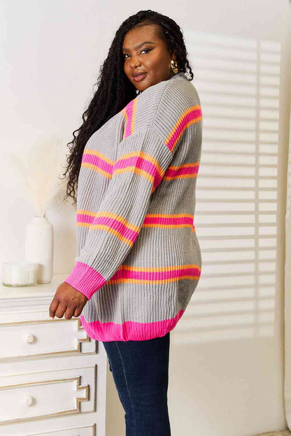 Woven Right Ribbed Long Sleeve Cardigan - aurelia-clothing-8955