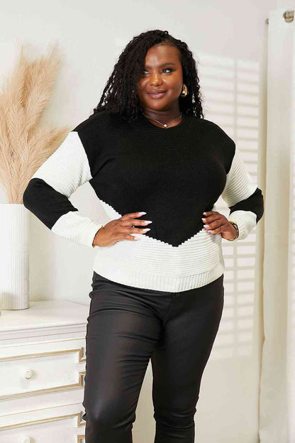 Woven Right Two-Tone Openwork Rib-Knit Sweater - Free Shipping - aurelia-clothing-8955