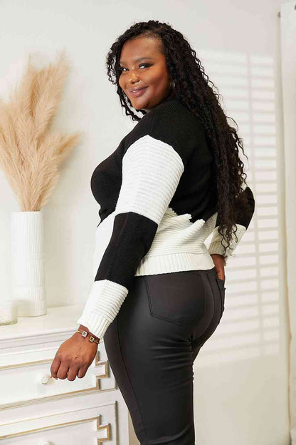 Woven Right Two-Tone Openwork Rib-Knit Sweater - Free Shipping - aurelia-clothing-8955