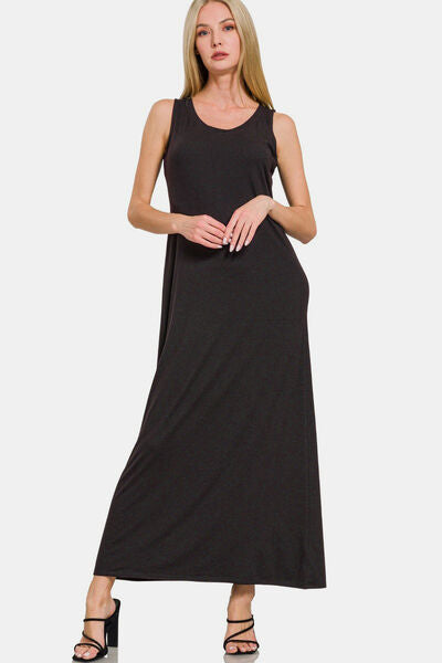 Zenana Scoop Neck Wide Strap Tank Dress - aurelia-clothing-8955