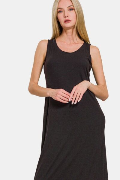 Zenana Scoop Neck Wide Strap Tank Dress - aurelia-clothing-8955