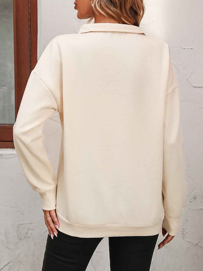 Zip-Up Dropped Shoulder Sweatshirt - aurelia-clothing-8955