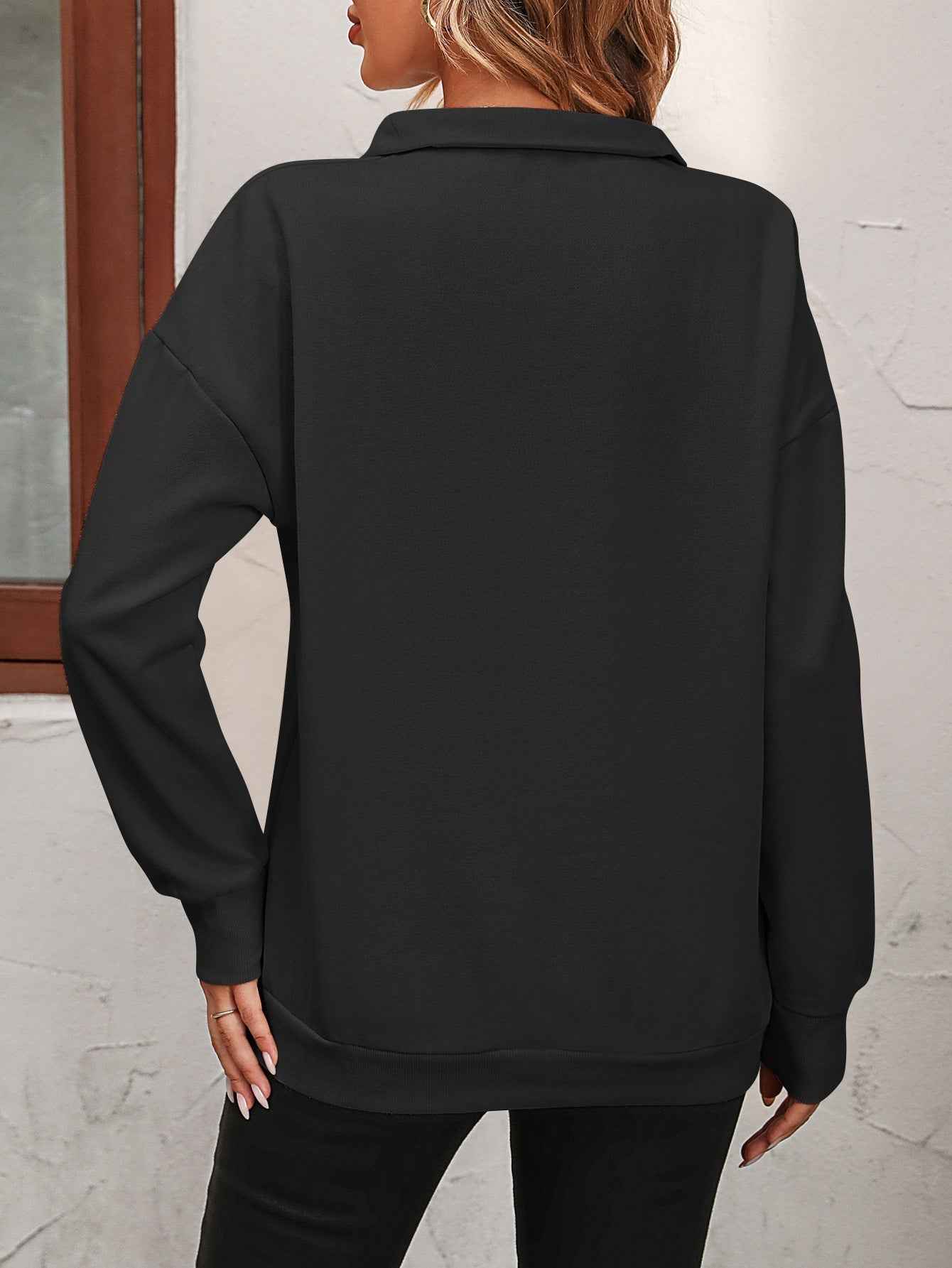 Zip-Up Dropped Shoulder Sweatshirt - aurelia-clothing-8955