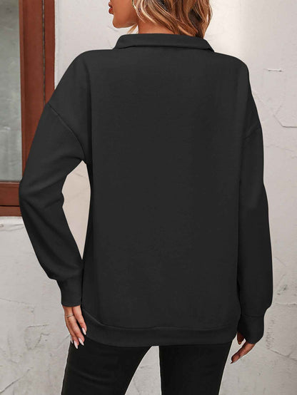 Zip-Up Dropped Shoulder Sweatshirt - aurelia-clothing-8955