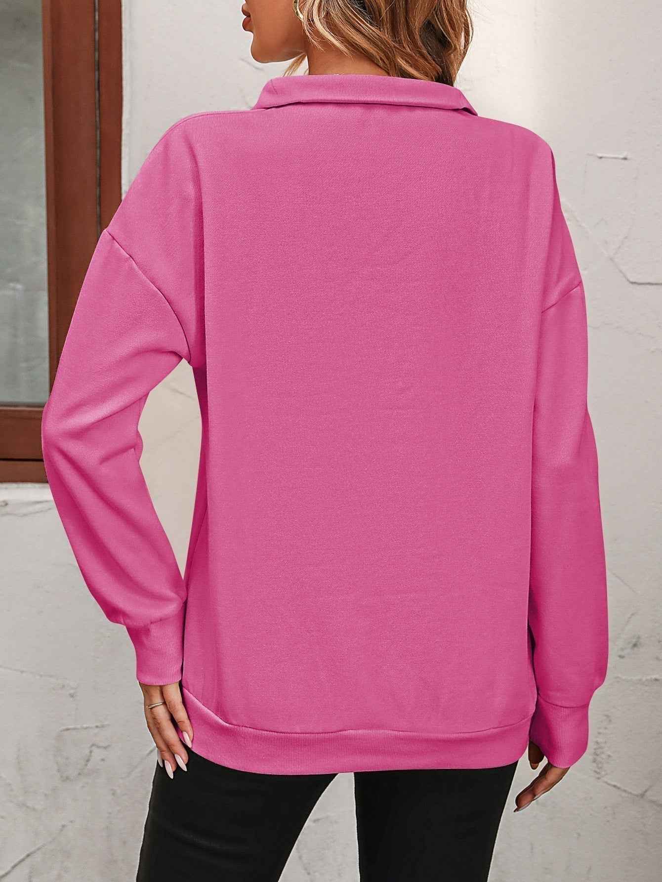 Zip-Up Dropped Shoulder Sweatshirt - aurelia-clothing-8955
