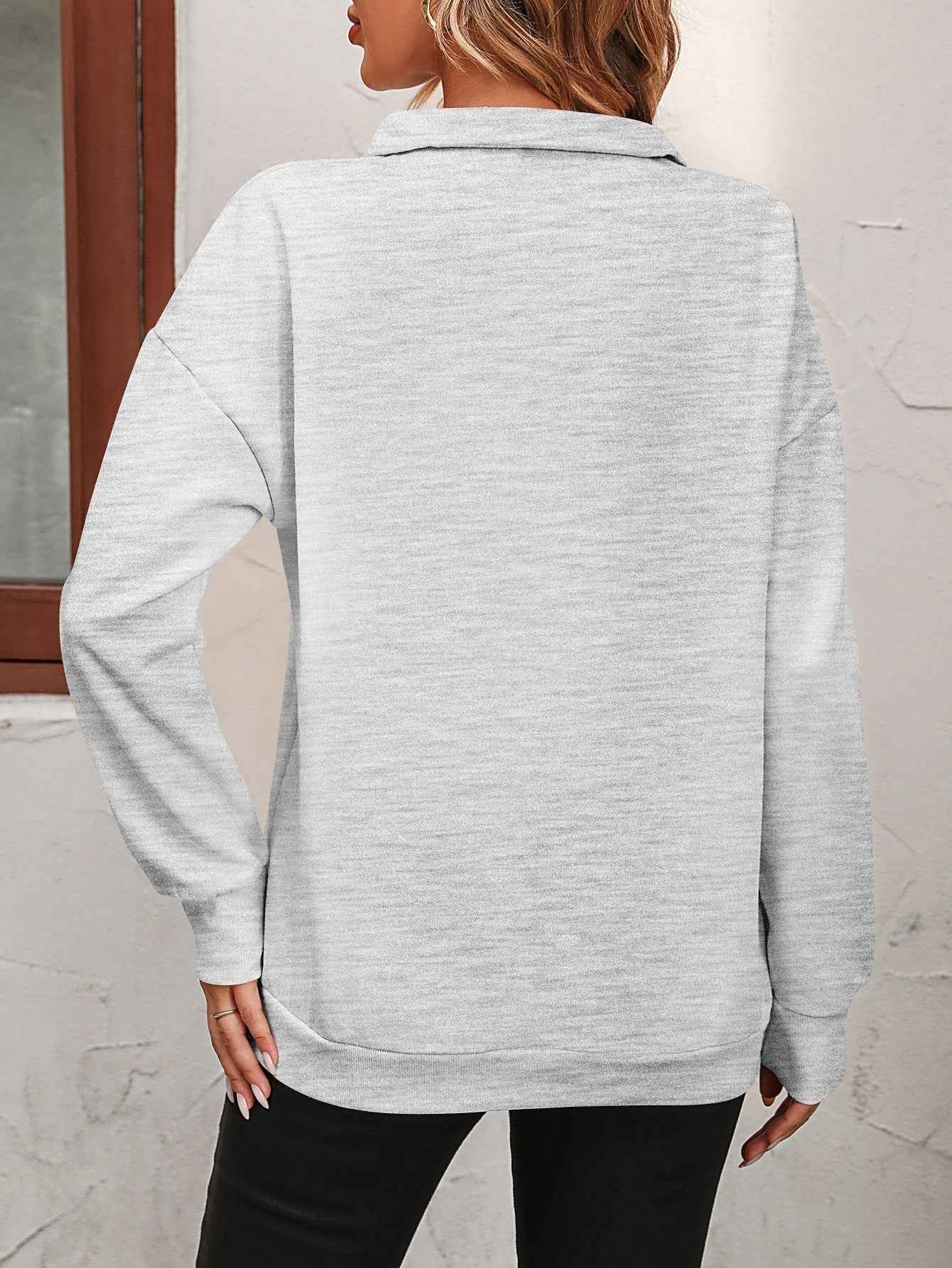 Zip-Up Dropped Shoulder Sweatshirt - aurelia-clothing-8955