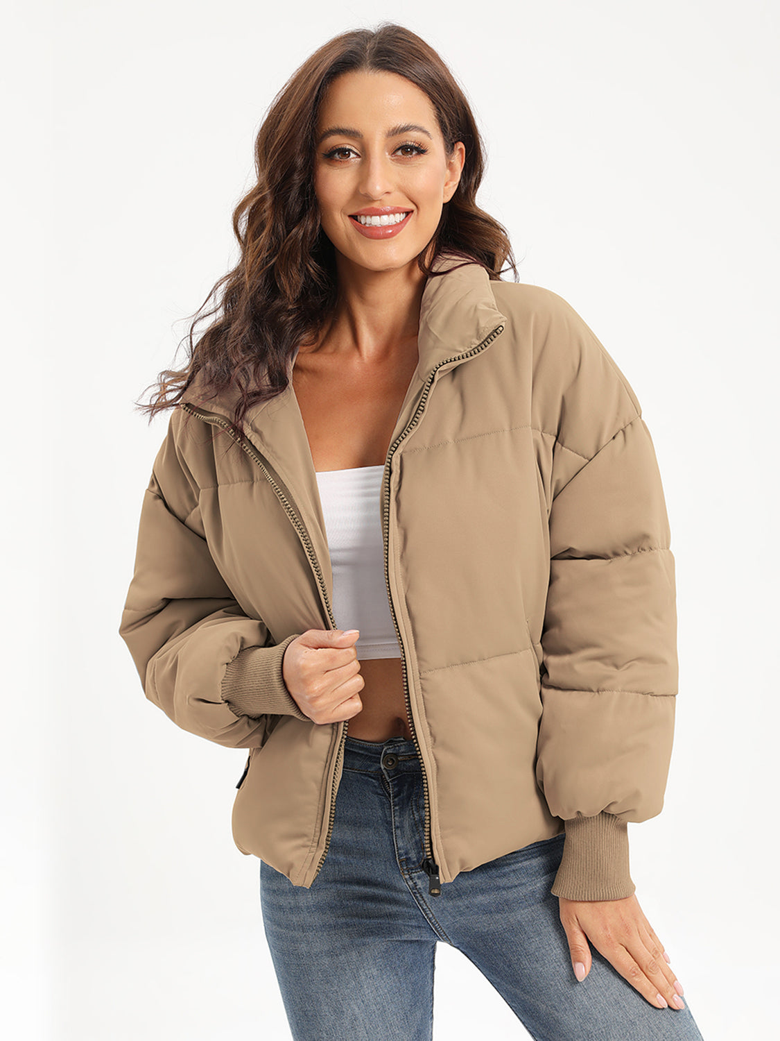 Zip Up Turtleneck Long Sleeve Winter Coat - aurelia-clothing-8955