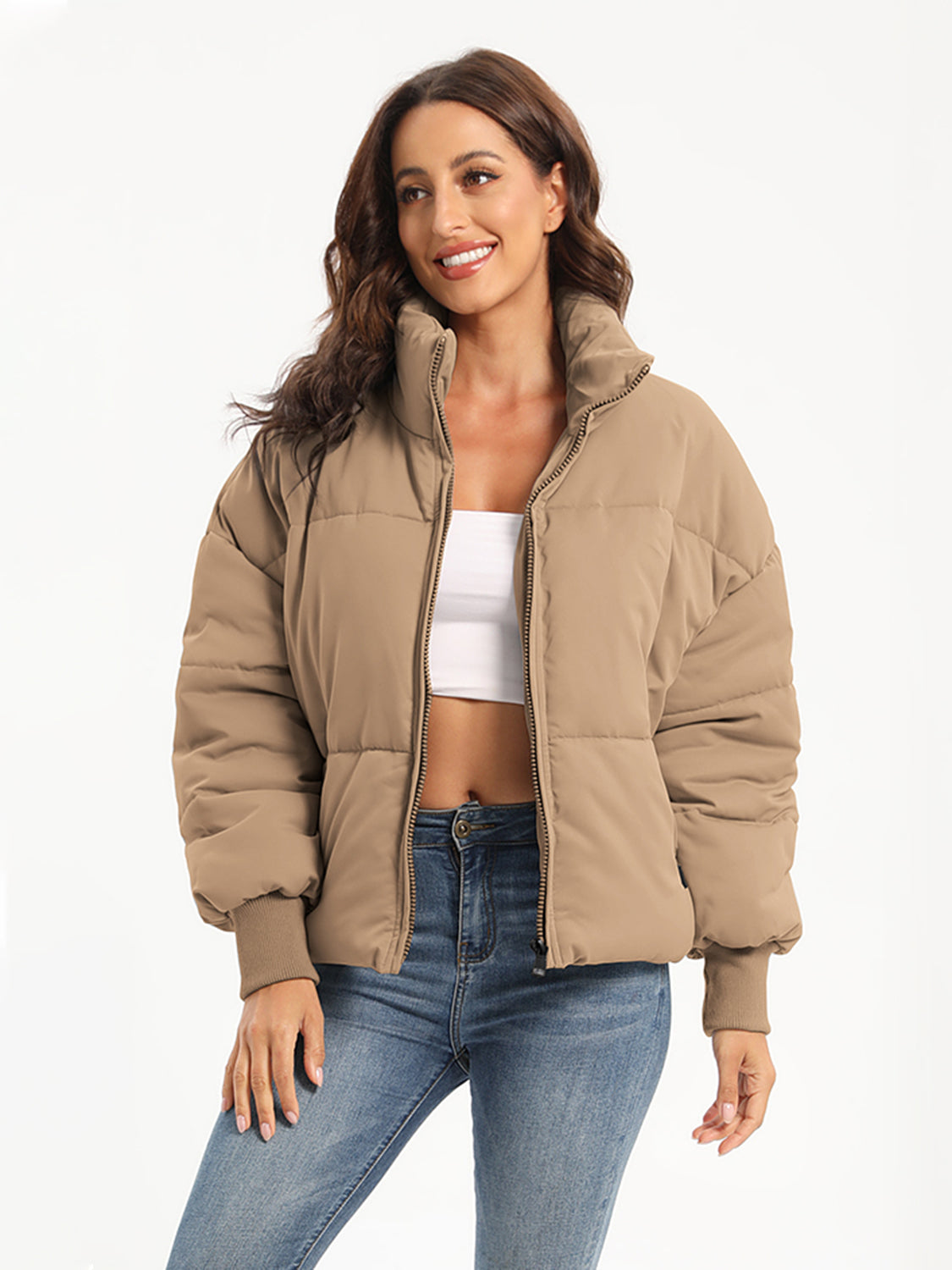 Zip Up Turtleneck Long Sleeve Winter Coat - aurelia-clothing-8955