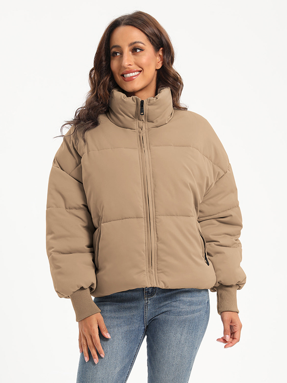 Zip Up Turtleneck Long Sleeve Winter Coat - aurelia-clothing-8955
