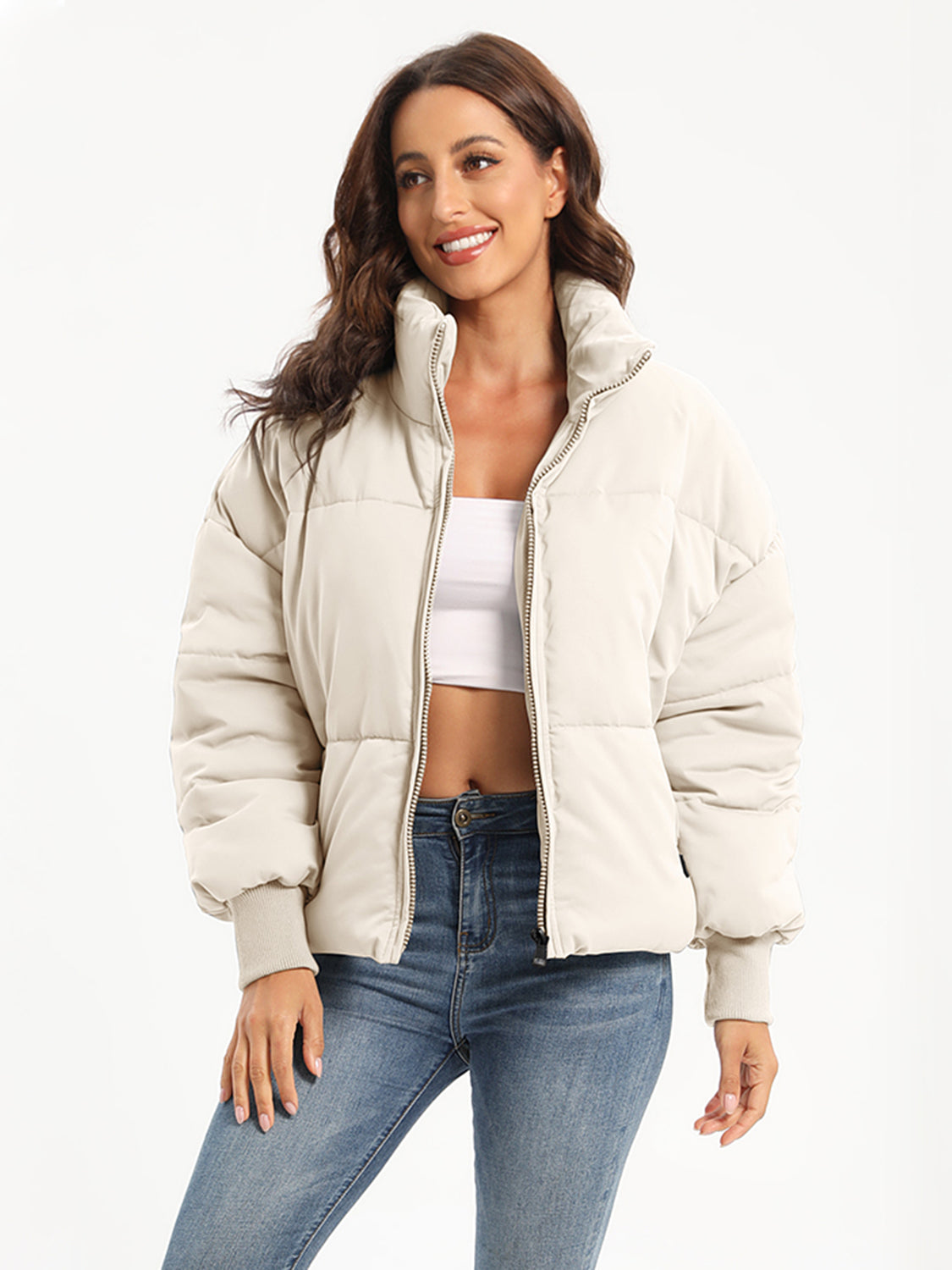 Zip Up Turtleneck Long Sleeve Winter Coat - aurelia-clothing-8955