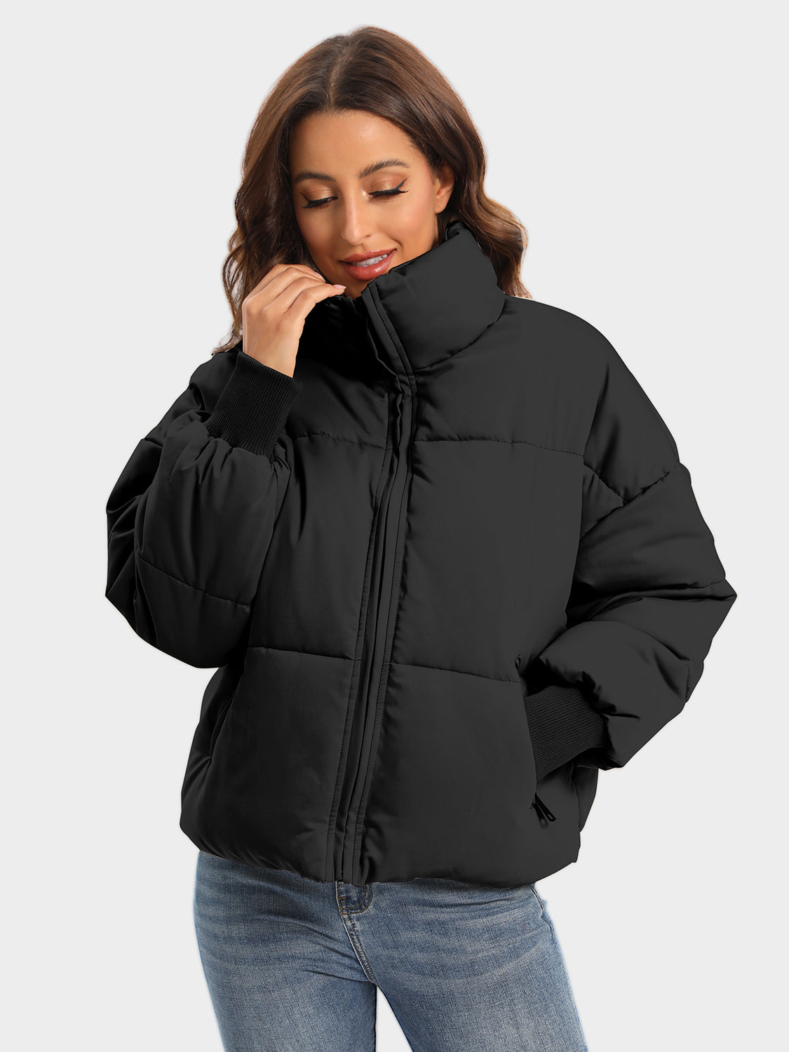 Zip Up Turtleneck Long Sleeve Winter Coat - aurelia-clothing-8955