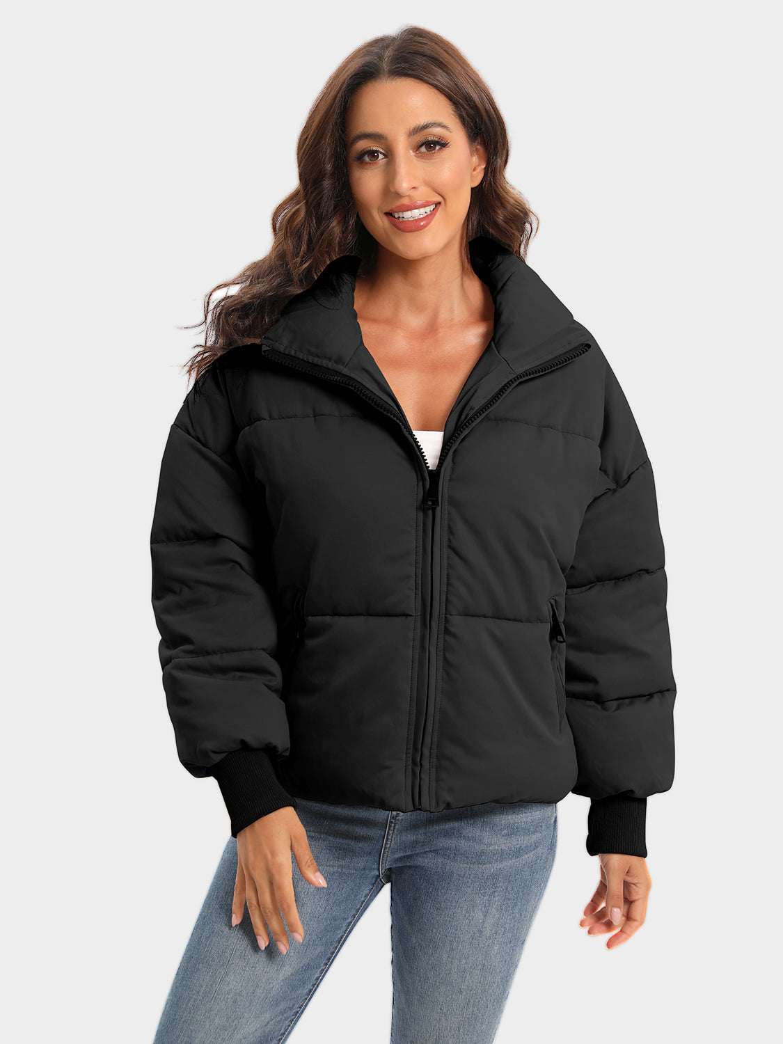 Zip Up Turtleneck Long Sleeve Winter Coat - aurelia-clothing-8955