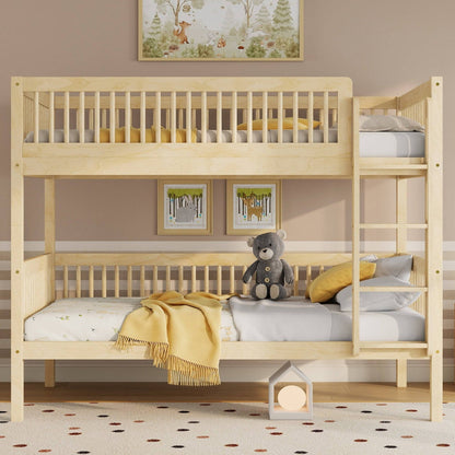 Twin Over Twin Pine Wood Bunk Bed-Free Shipping