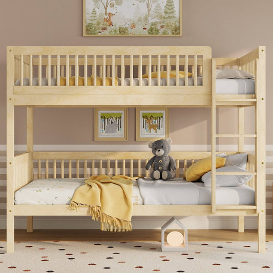 Twin Over Twin Pine Wood Bunk Bed-Free Shipping