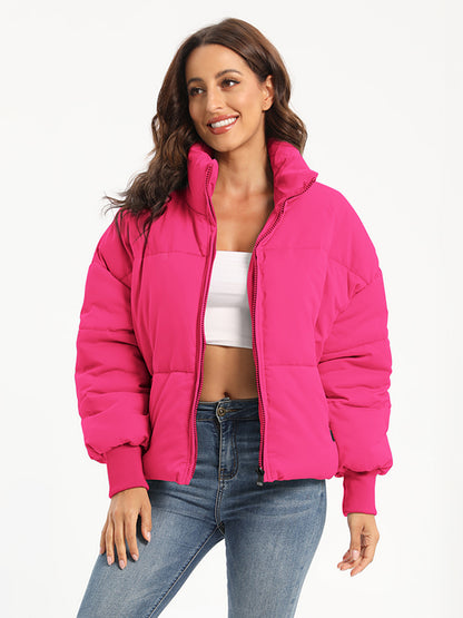 Zip Up Turtleneck Long Sleeve Winter Coat - Aurelia Clothing