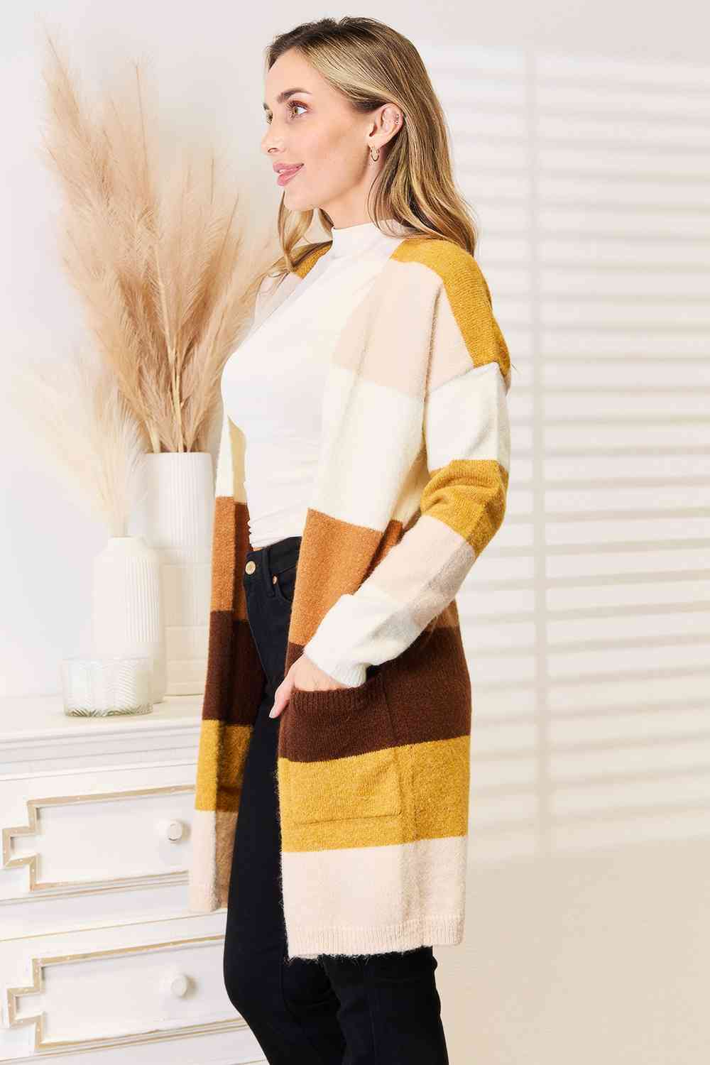 color-block dropped shoulder cardigan - Free Shipping - aurelia-clothing-8955