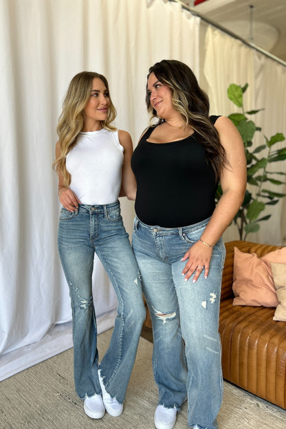 Judy Blue Full Size Medium Rise Tummy Control Destroy Flare - Free Shipping - Aurelia Clothing