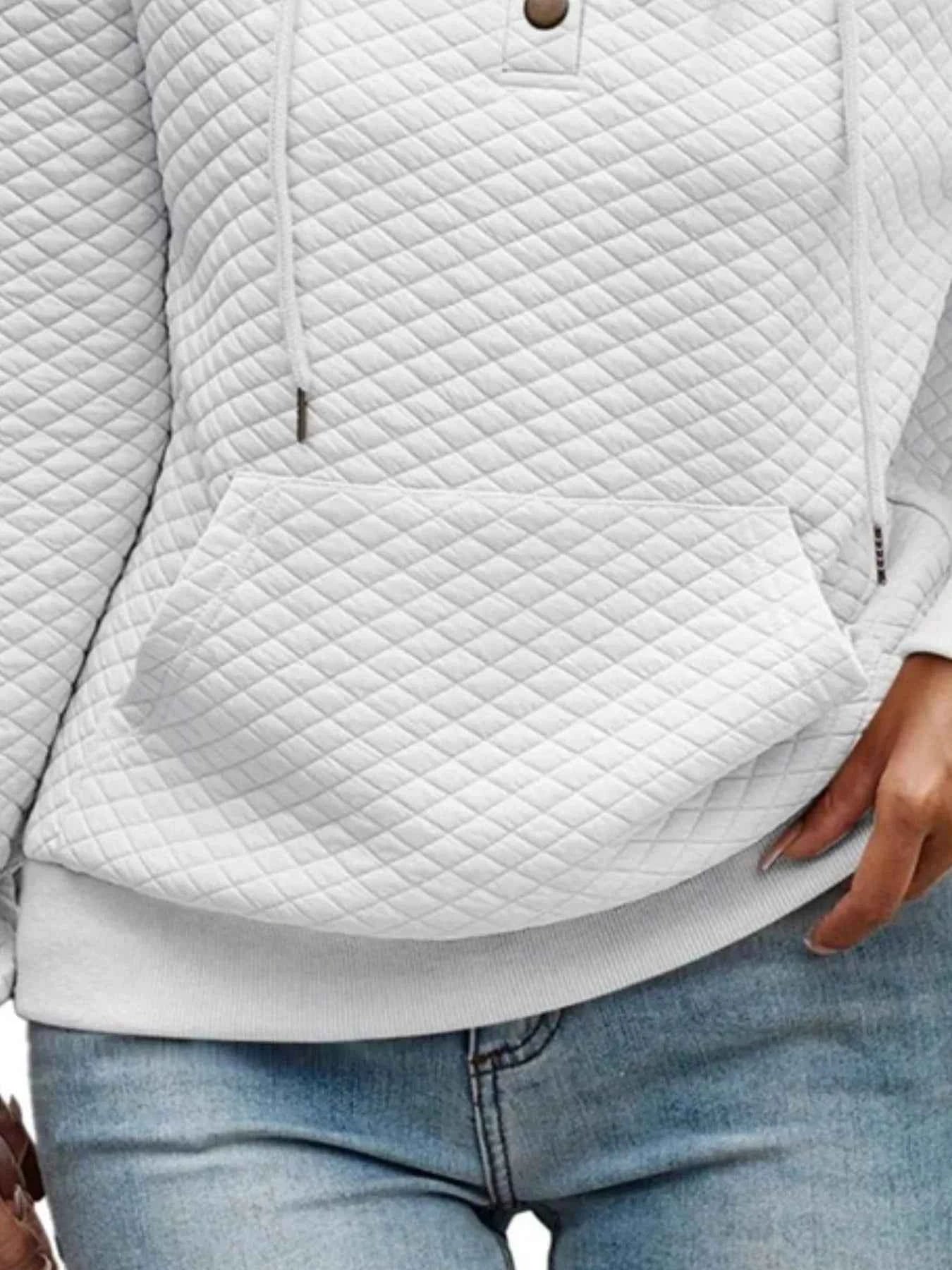 Drawstring Textured Dropped Shoulder Hoodie - Free Shipping