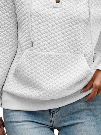 Drawstring Textured Dropped Shoulder Hoodie - Free Shipping