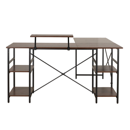 Techni Mobili L-Shape Industrial Desk with storage shelves, Walnut - Free Shipping - Aurelia Clothing