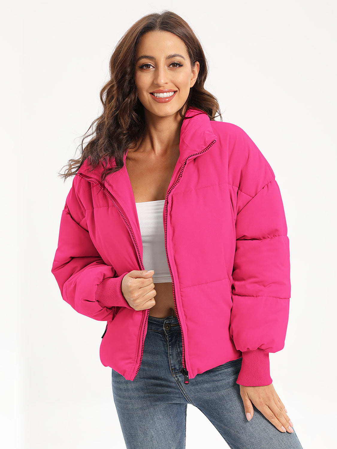 Zip Up Turtleneck Long Sleeve Winter Coat - Aurelia Clothing