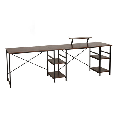Techni Mobili L-Shape Industrial Desk with storage shelves, Walnut - Free Shipping - Aurelia Clothing
