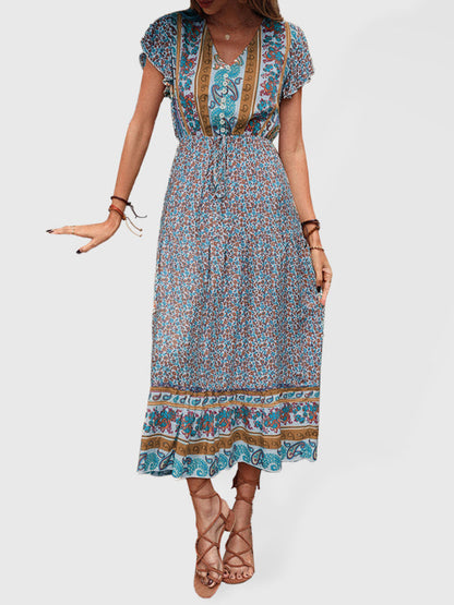 womens summer retro print green slimming dress - Free Shipping - aurelia-clothing-8955