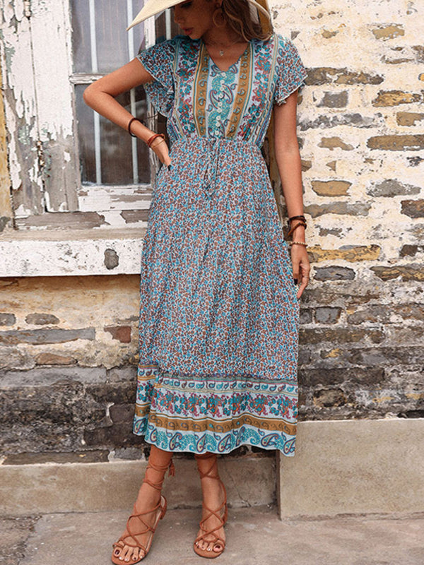 womens summer retro print green slimming dress - Free Shipping - aurelia-clothing-8955