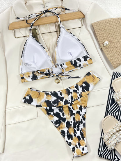 Animal Print Halter Neck Bikini Set - aurelia-clothing-8955