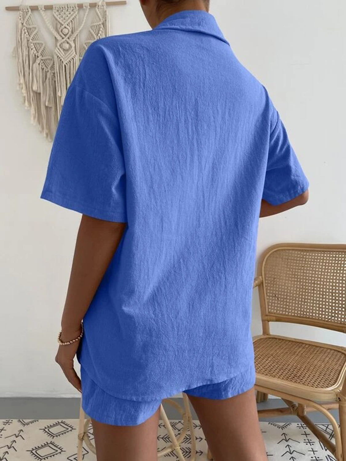 Button Up Short Sleeve Shirt and Shorts Set - aurelia-clothing-8955