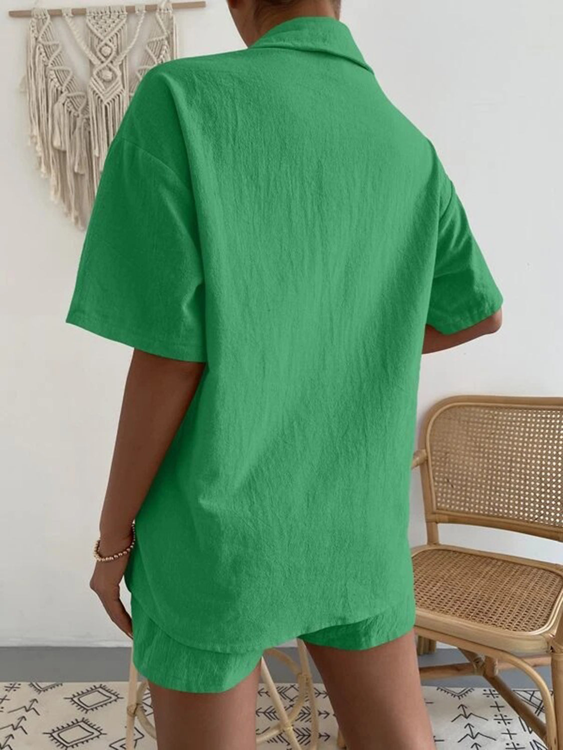 Button Up Short Sleeve Shirt and Shorts Set - aurelia-clothing-8955