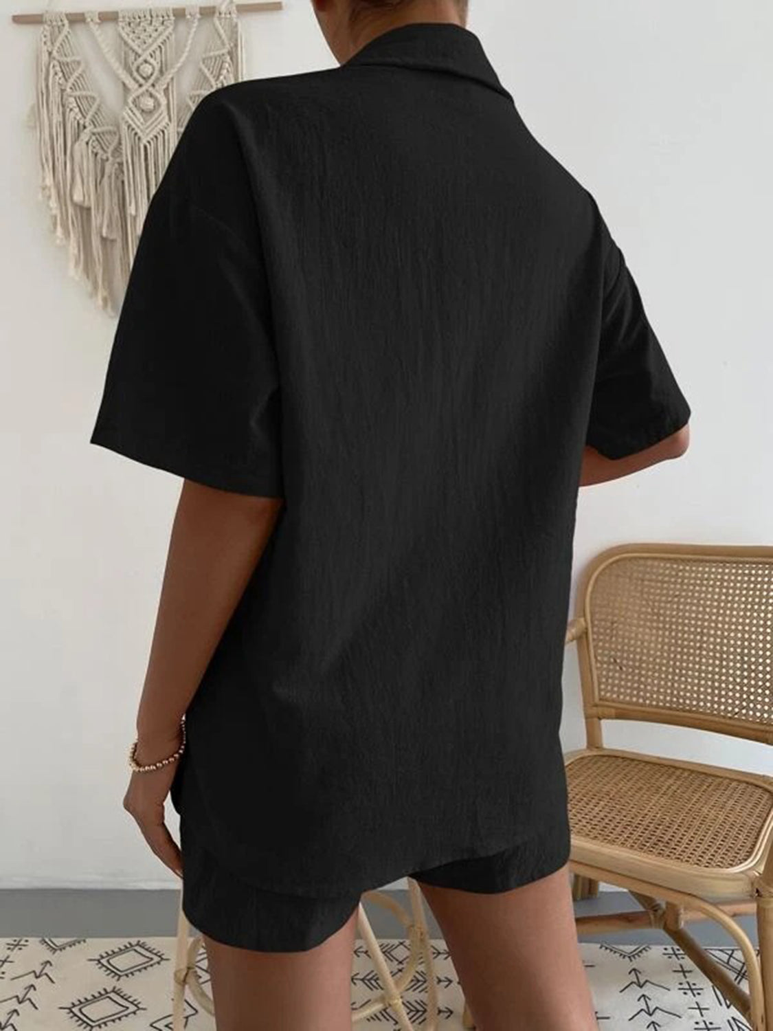 Button Up Short Sleeve Shirt and Shorts Set - aurelia-clothing-8955