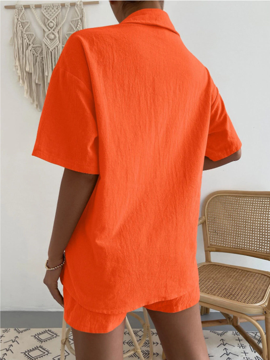 Button Up Short Sleeve Shirt and Shorts Set - aurelia-clothing-8955