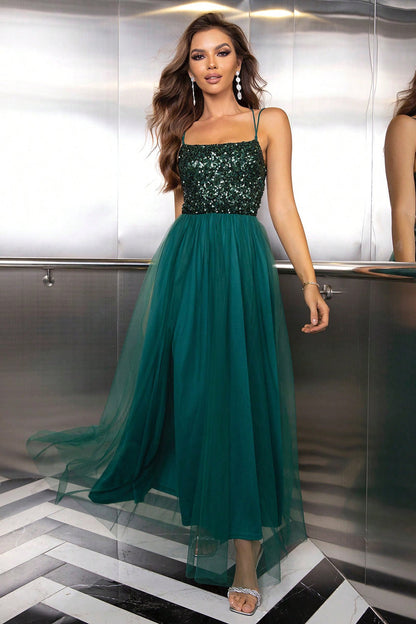 Lace-Up Backless Mesh Dress - aurelia-clothing-8955